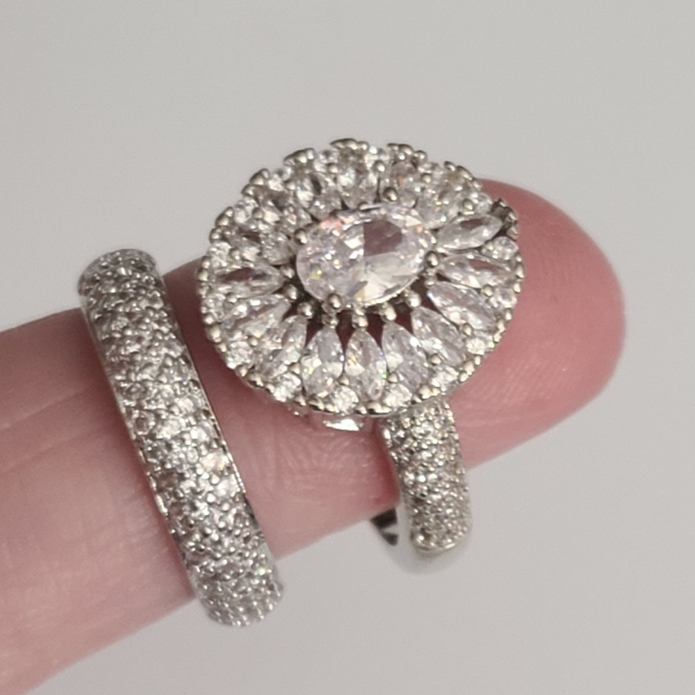 925 Stunning CZ Ring And Band Pave Wedding Engagement Sz 5 6 7 New SPARKLY - Picture 1 of 17